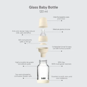 BIBS – Biberon en verre rond silicone 120ml Slow Flow – Ivory