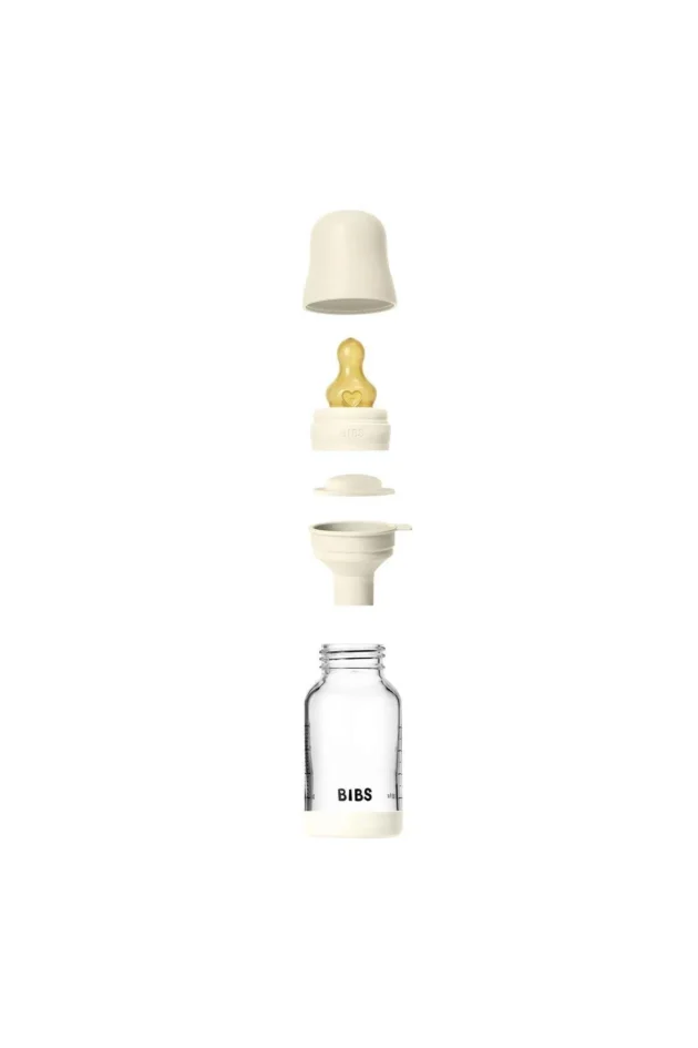 bibs-biberon-en-verre-120-ml-et accessoires BIBS – Biberon en verre rond latex 120ml Slow Flow – Ivory