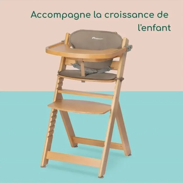 Chaise haute Timba avec coussin natural wood - Bebeconfort