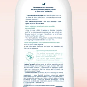 lait de toilette – dos du flacon 750 ml Lait de Toilette Douceur 750 ml - Biolane
