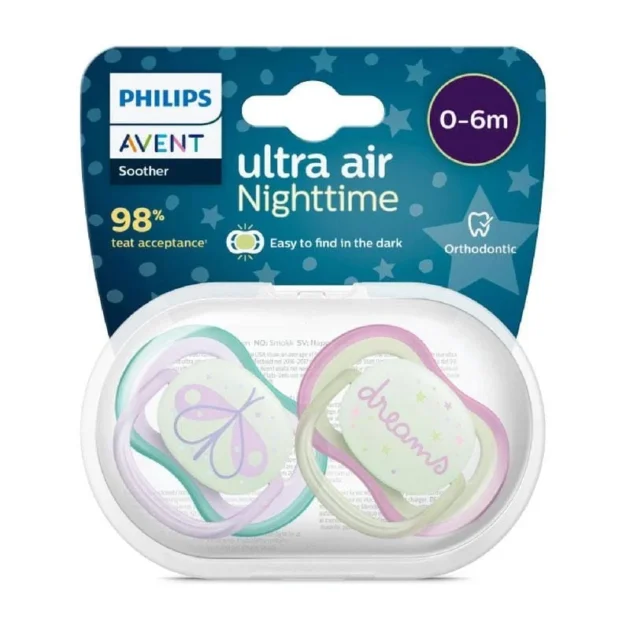 Lot De 2 Sucettes Ultra Air Nighttime 0-6Mois - Philips Avent