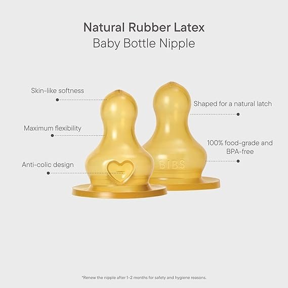 lot de 2 tétines en latex slow flow pour biberons ronds Lot de 2 Tétines en Latex Fast Flow Biberons Ronds - Bibs