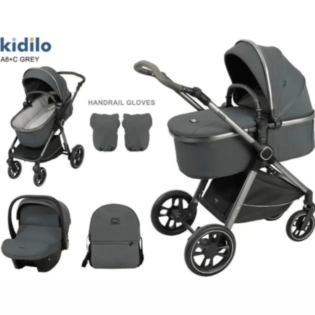pack poussette a8+c pour bebe - kidilo gris Pack Poussette A8+C Pour Bebe - Kidilo