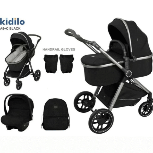 pack poussette a8+c pour bebe - kidilo noir Pack Poussette A8+C Pour Bebe - Kidilo