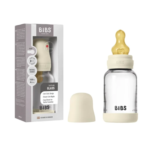 profil bibs – biberon en verre rond latex 120ml slow flow – ivory BIBS – Biberon en verre rond latex 120ml Slow Flow – Ivory