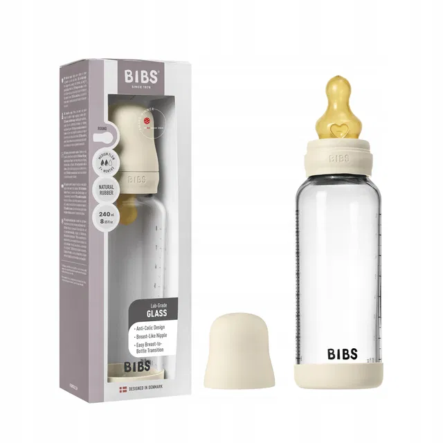 BIBS – Biberon en verre rond latex 240ml medium Flow – Ivory