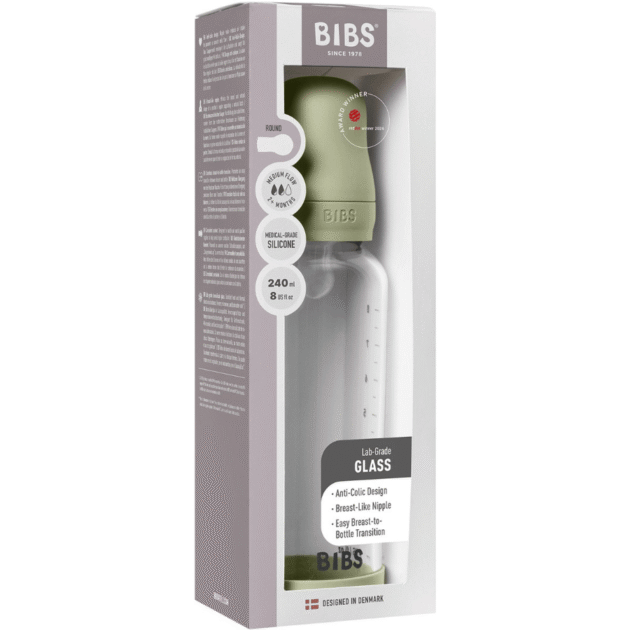 BIBS – Biberon en verre rond silicone 240ml medium Flow – sage