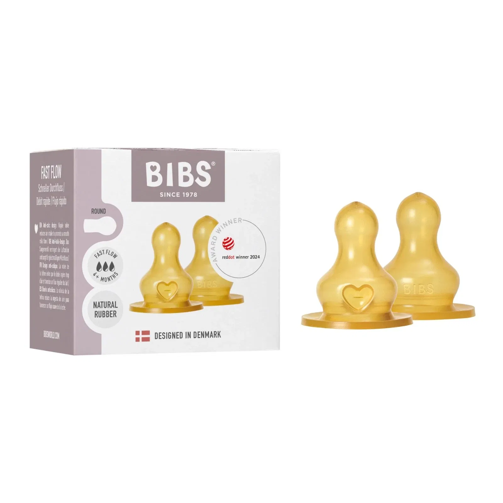 Lot de 2 Tétines en Latex Fast Flow Biberons Ronds - Bibs