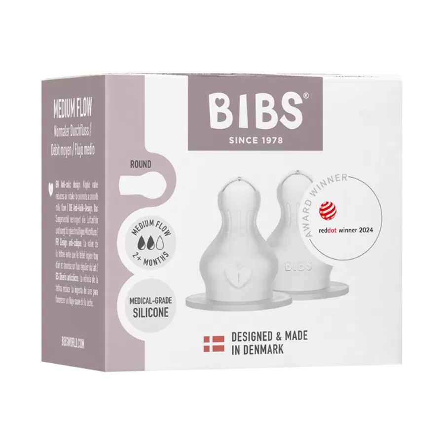 Lot de 2 Tétines en Silicone Medium Flow Biberons Ronds – Bibs