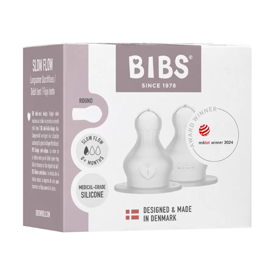 Lot de 2 Tétines en Silicone Slow Flow Biberons Ronds – Bibs