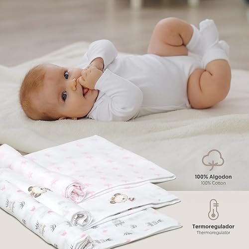 Pack 3 langes Panda 80 x 80 cm roses en gaze de coton - Interbaby