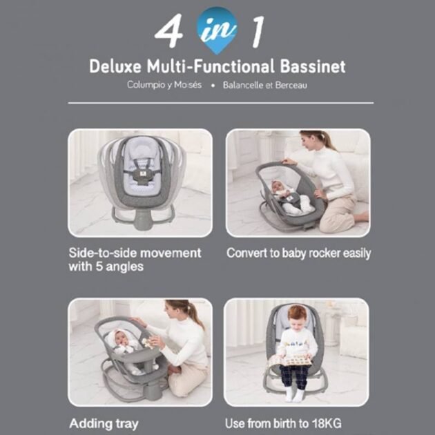 Balancelle transat multifonctionnel de luxe 4en1 gris clair - Mastela