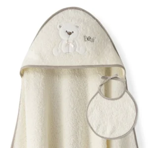 Cape de bain avec bavoir Ours 1x1m beige - Interbaby