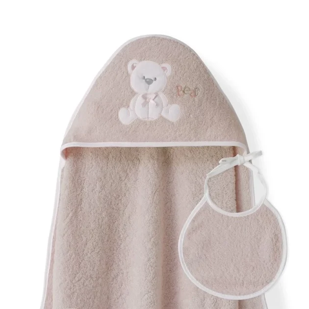 cape de bain avec bavoir ours 1x1m rose - inter baby Cape de bain avec bavoir Ours 1x1m pétrole - Interbaby