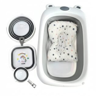 ensemble baignoire bébé 5 pièces - happy baby gris Ensemble baignoire bébé 5 pièces avec thermomètre - Happy Baby