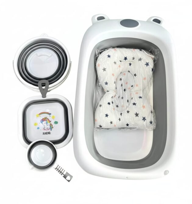 ensemble baignoire bébé 5 pièces - happy baby gris Ensemble baignoire bébé 5 pièces avec thermomètre - Happy Baby