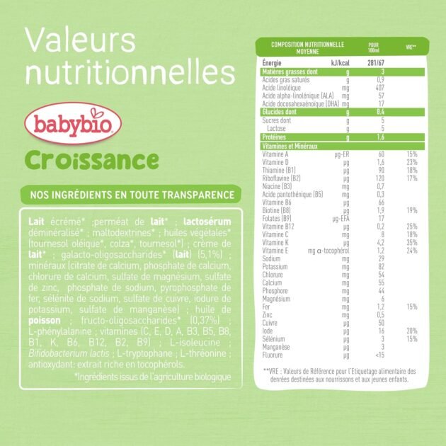 lait de croissance biologique Lait de croissance biologique en liquide 250 ml - Babybio