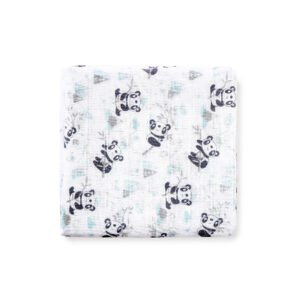 pack 3 langes panda 80 x 80 en gaze de coton - inter baby Pack 3 langes Panda 80 x 80 en gaze de coton bleus - Interbaby