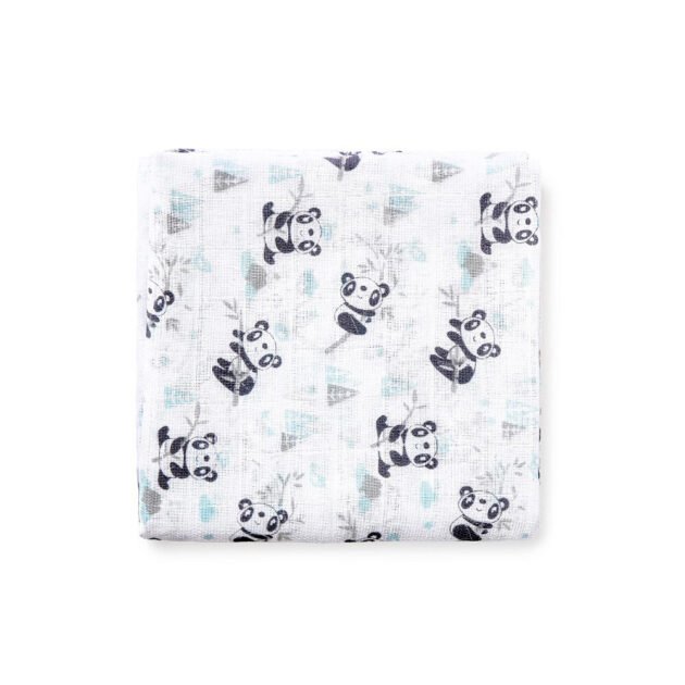 pack 3 langes panda 80 x 80 en gaze de coton - inter baby Pack 3 langes Panda 80 x 80 en gaze de coton bleus - Interbaby