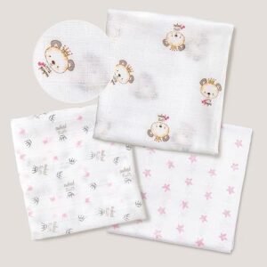 Pack 3 langes Panda 80 x 80 cm roses en gaze de coton - Interbaby