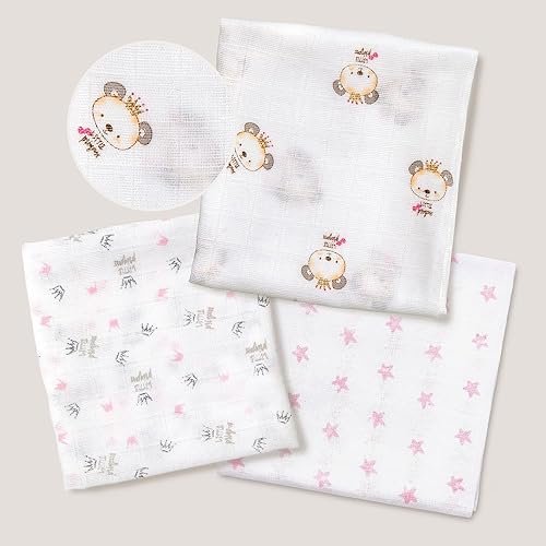 Pack 3 langes Panda 80 x 80 cm roses en gaze de coton - Interbaby