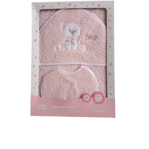 Cape de bain avec bavoir Ours 1x1m rose - Interbaby