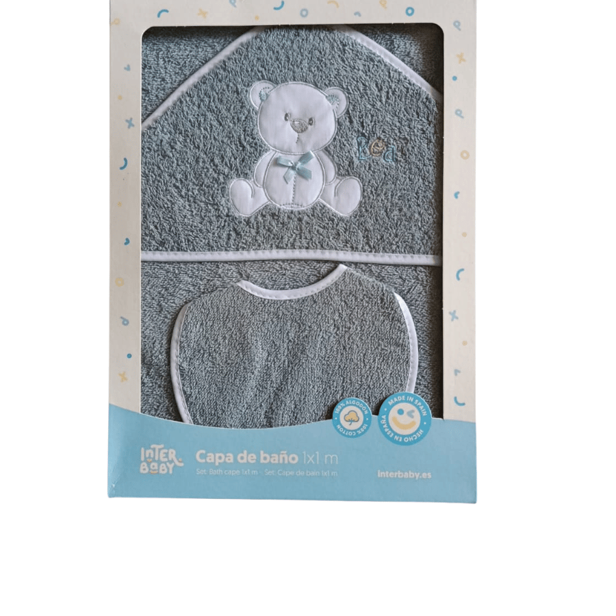 Cape de bain avec bavoir Ours 1x1m pétrole - Interbaby