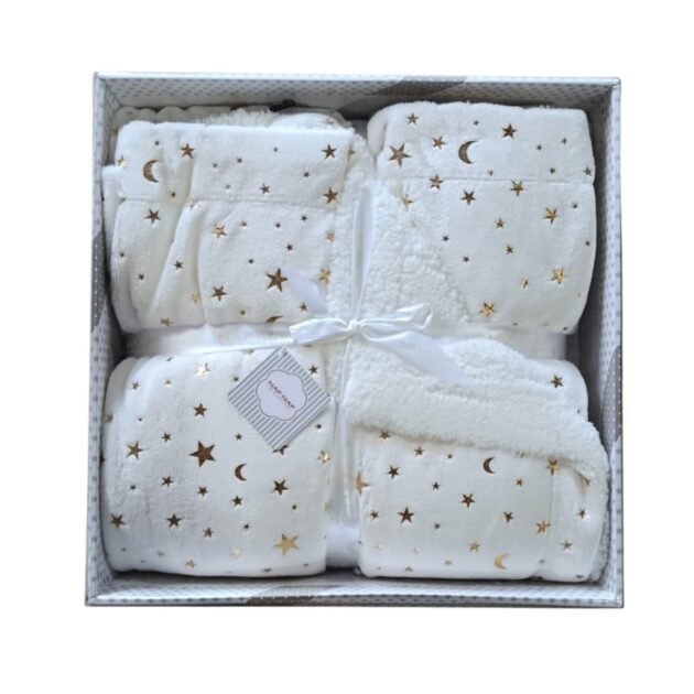 Couverture 110 x 140cm beige en peluche avec étoiles dorées - Naf Naf