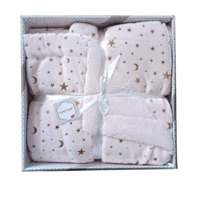 Couverture 110 x 140cm rose en peluche avec étoiles dorées - Naf Naf