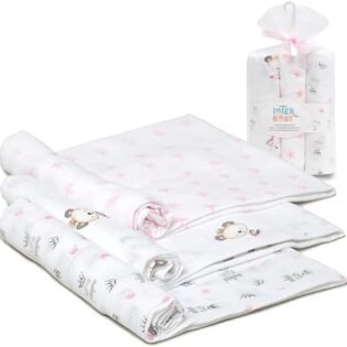 Pack 3 langes Panda 80 x 80 cm roses en gaze de coton - Interbaby