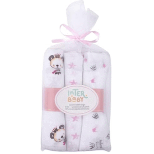 Pack 3 langes Panda 80 x 80 cm roses en gaze de coton - Interbaby