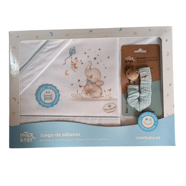 Parure de lit 3pièces 60 x 120 bleue + Attache sucette - InterBaby