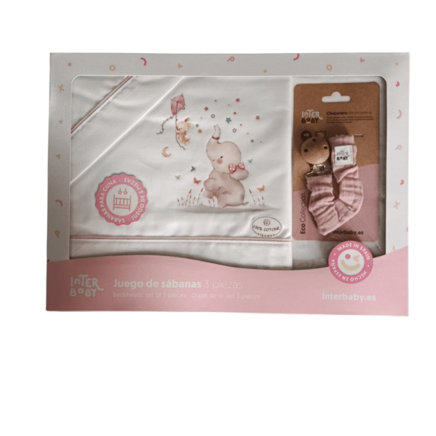 Parure de lit 3pièces 60 x 120 Rose + Attache sucette - InterBaby