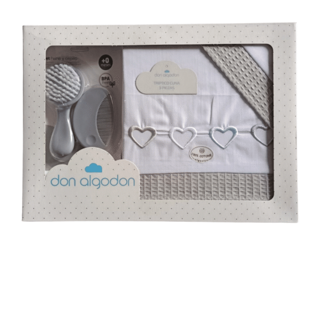 Parure lit 3pièces 60 x 120 cœur + brosse et peigne - Don Algadon