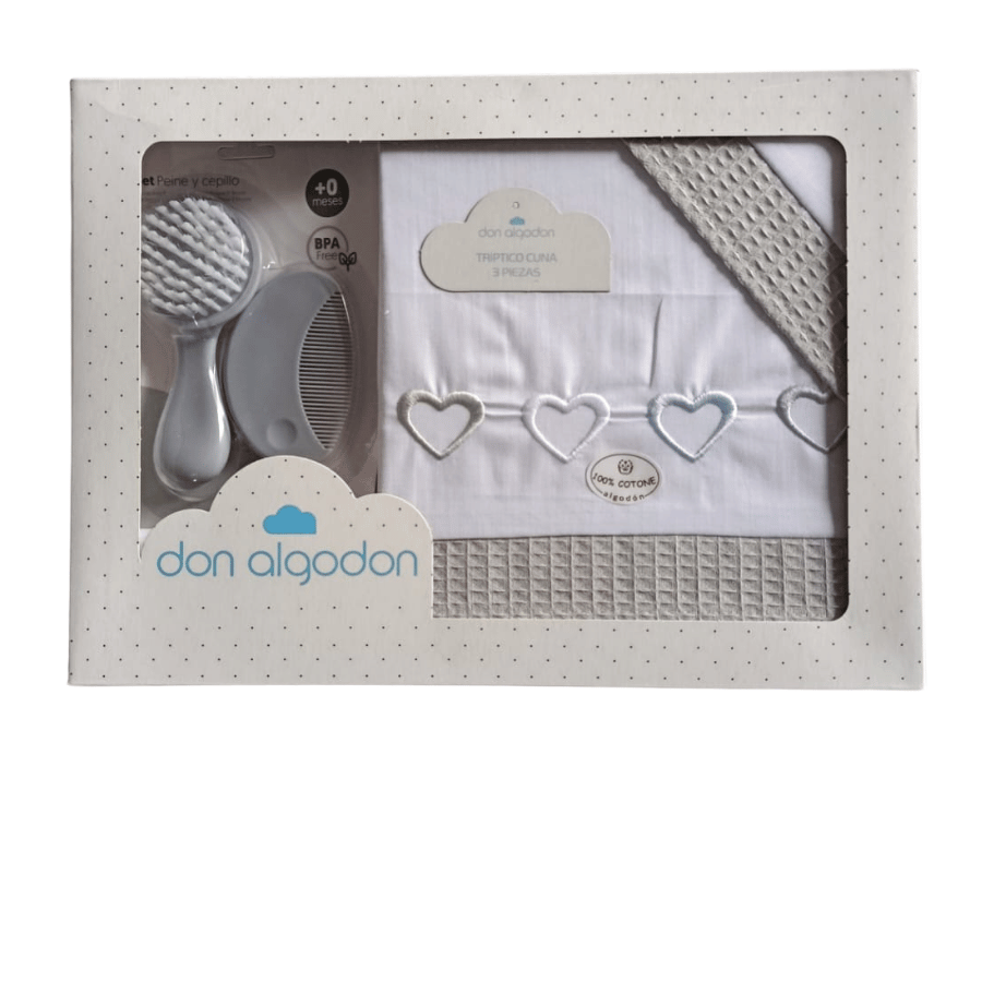 Parure lit 3pièces 60 x 120 cœur + brosse et peigne - Don Algadon