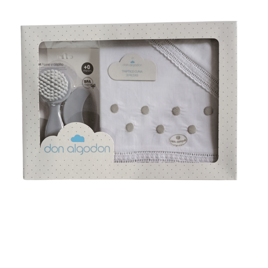 Parure lit 3pièces 60 x 120 zoé gris + brosse et peigne - Don Algado