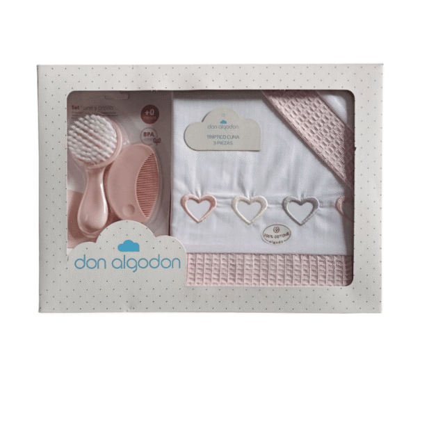 Parure lit 3pièces 60 x 120 cœur rose + brosse et peigne - Don Algado
