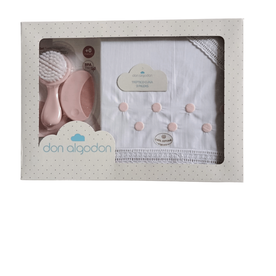 Parure lit 3pièces 60 x 120 zoé rose + brosse et peigne - Don Algado
