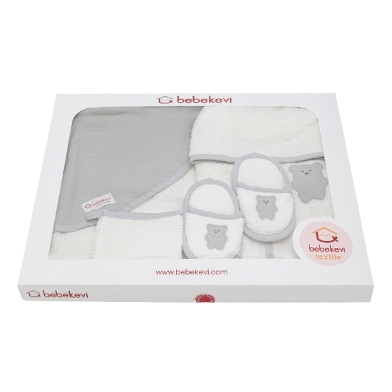 coffret de bain bébé en mousseline 4 pièces motif ours - bebekevi maroc