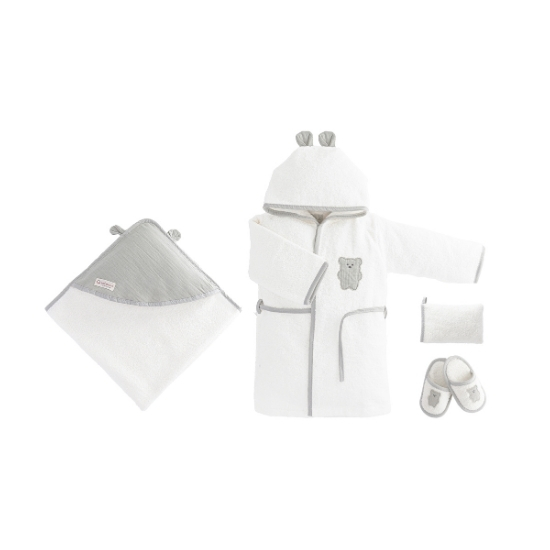 coffret de bain bébé en mousseline 4 pièces motif ours - bebekevi gobebe.ma