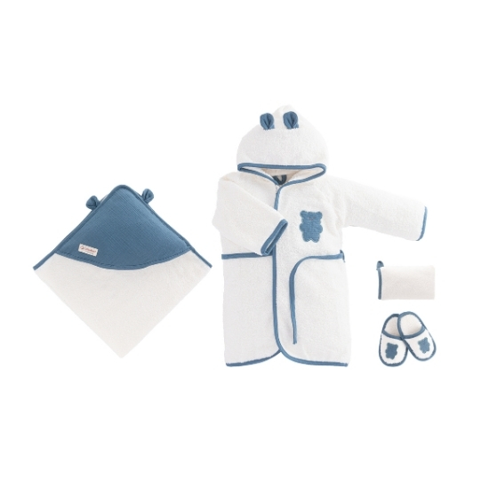 coffret de bain bébé en mousseline 4 pièces motif ours - bebekevi maroc