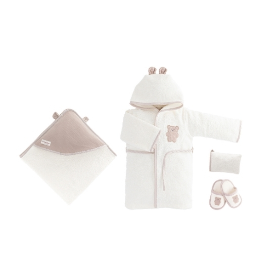 coffret de bain bébé en mousseline 4 pièces motif ours - bebekevi maroc