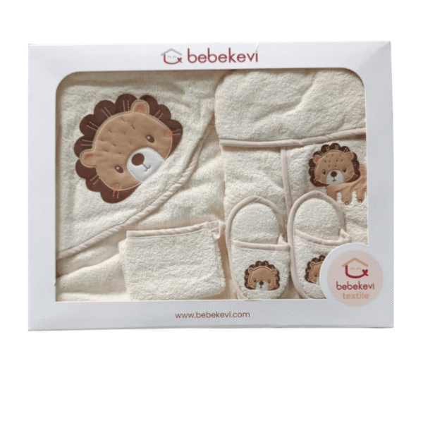 sortie de bain bébé 4 pièces motif lion - bebekevi coffret de bain bébé 4 pièces motif lion assorties douces et absorbantes gobebe.ma