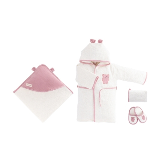 coffret de bain bébé en mousseline 4 pièces motif ours - bebekevi gobebe.ma