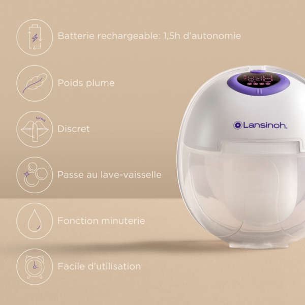 Lansinoh_nouveau_tire-lait_gobebe.ma Tire-lait double mains libres compact simple – Lansinoh
