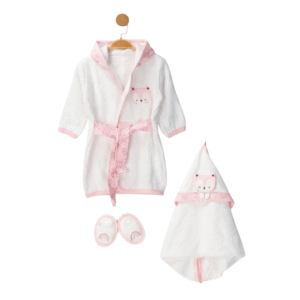 coffret de bain 3 pièces motif chat rose - eke baby maroc