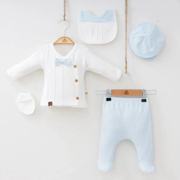 ensemble naissance 5pièces garçon bleu-blanc gobébé.ma 1 coffret naissance garçon 5 pièces bleu-blanc - mini zeyn