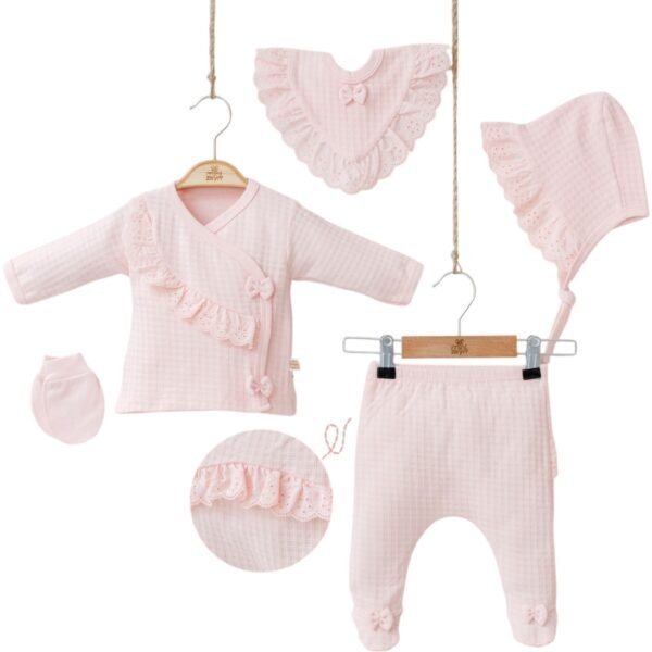 ensemble naissance 5pièces rose fille gobébé.ma coffret naissance fille 5 pièces rose- mini zeyn maroc