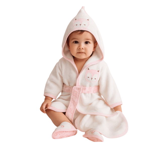 sortie de bain bébé 3 pièces douces gobébé.ma coffret de bain 3 pièces motif chat rose - eke baby maroc