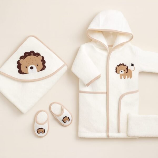 sortie de bain bébé motif lion maroc coffret de bain bébé 4 pièces motif lion - bebekevi maroc